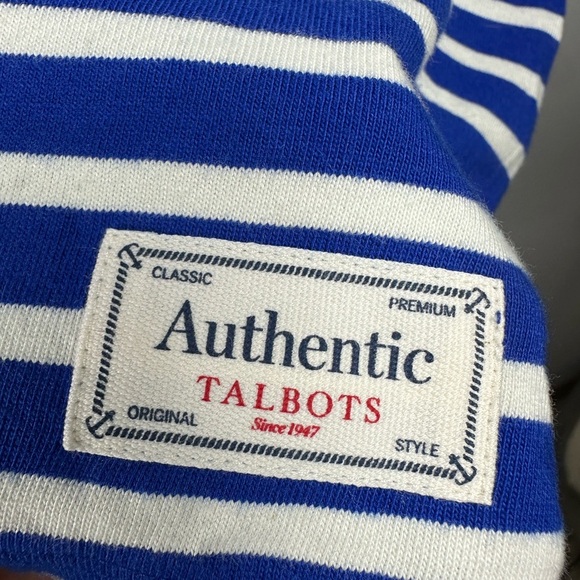 Talbots Embroidered Frenchie Dogs Royal Blue and White Striped Cotton Top sz  L - Picture 3 of 8